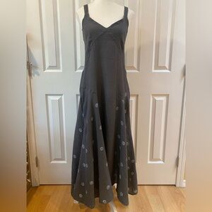 Inizo Charcoal Gray Polka Dot Thin Strap Linen Maxi Dress Size S